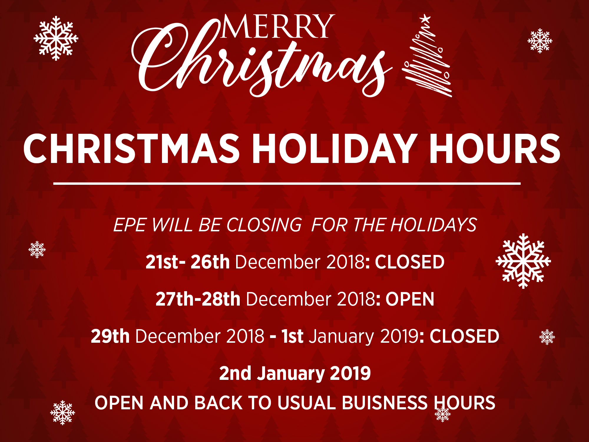 XMas_Holiday_Hours EPE International The UK’s Leading Distributor