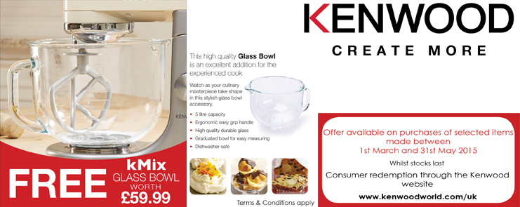Free Glass Bowl Worth £59.99 with Selected Kenwood Stand Mixers